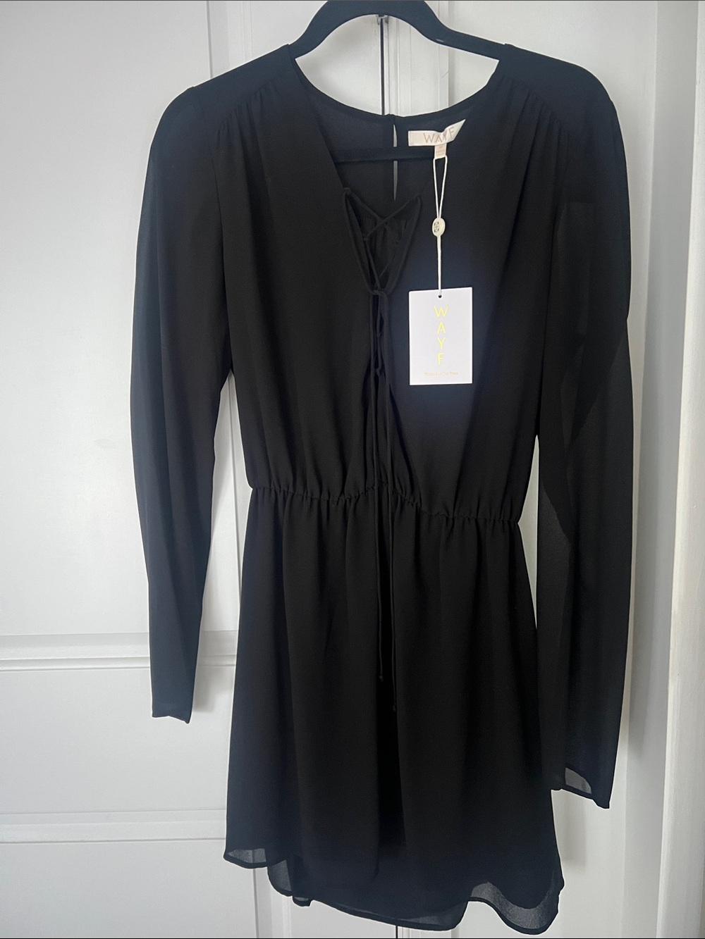 Wayf Black Long-Sleeve Lace-Up Mini Dress